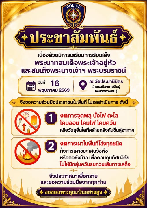 งดการจุดพลุ บั้งไฟ ตะไล โคมลอย โคมไฟ โคมควัน และเผาในพื้นที่โล่งทุกชนิด